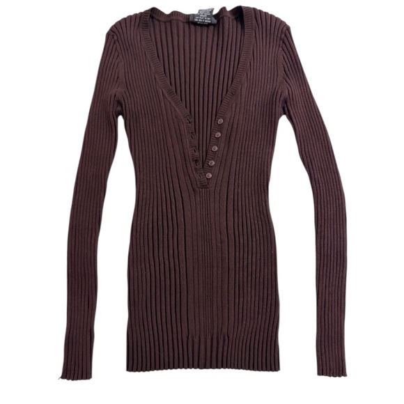 Y2K Ribbed Knit Button Front Top - Picture 2 of 5